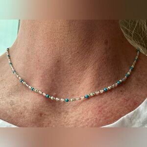 Balance necklace - 2mm 14k gold filled beads with 2mm semi precious stone beads